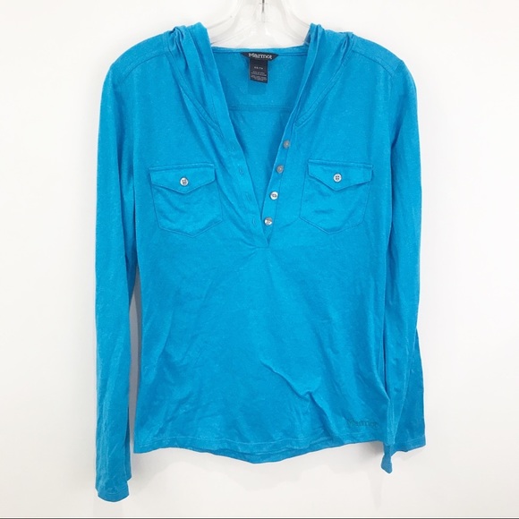 MARMOT Henley Top Shirt w/Pockets & Hood Blue Size XS - Picture 1 of 9